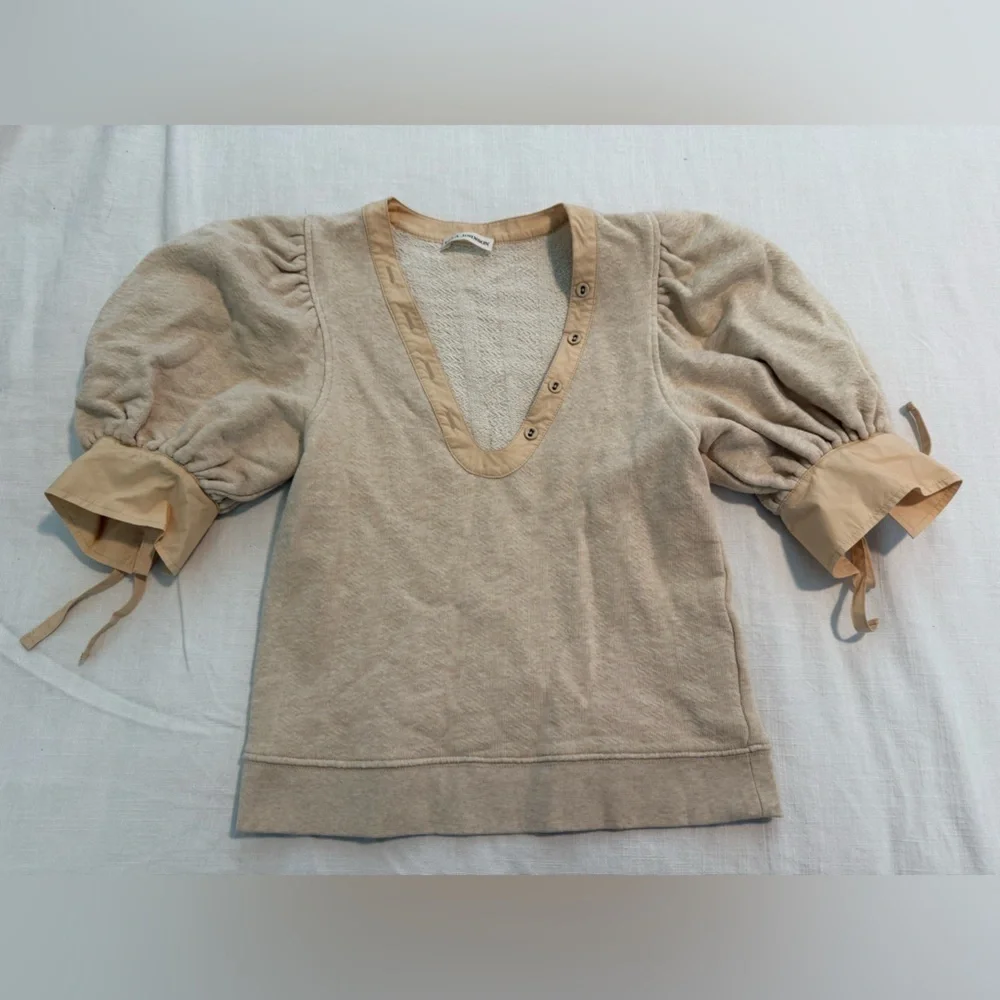 Ulla Johnson Bess Mixed Media Puff Sleeve Pullover Top Women's Size XS